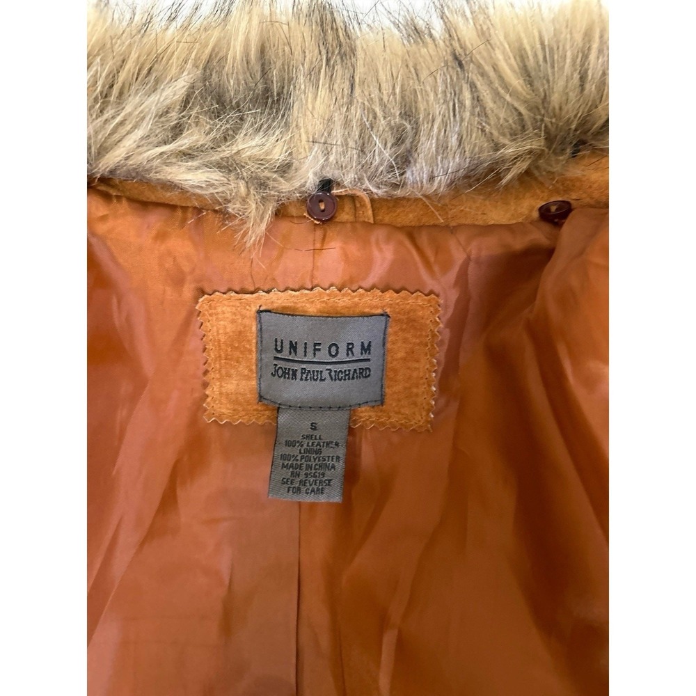 Vtg Fur Collar Suede Leather Camel Brown Jacket Boho Cowgirl Moto Size Small - Picture 3 of 14